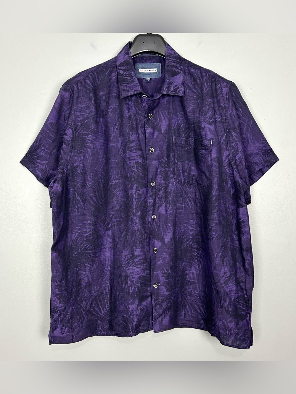 32 Bar Blues Linen Blend Tropical Shirt Men’s Size XL Woven Italian Jacquard